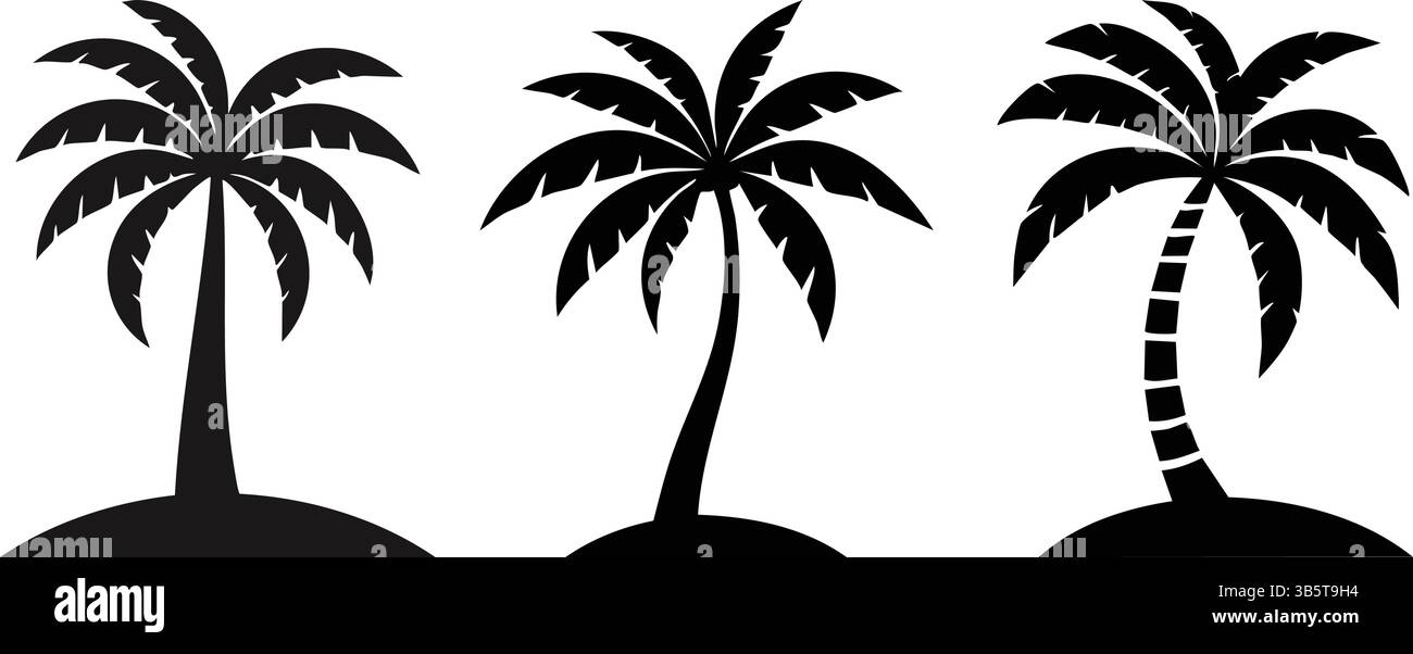 Palmenbaumsilhouetten Vektor-Set – Tropical Beach Nature Elements, Coconut Trees Clipart Stock Vektor