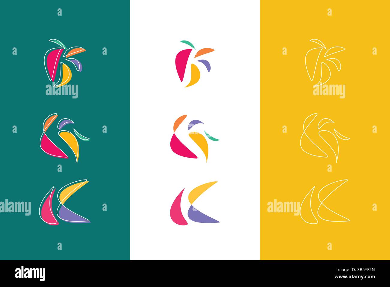 Letter K abstrakte negative Space Template Logo Markenidentität Tropenfarben Konzept Stock Vektor