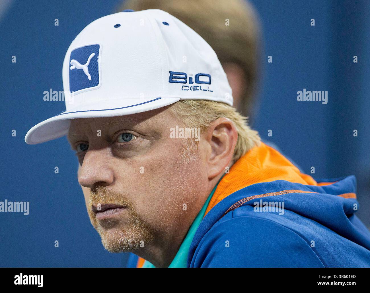 30. Mai 2022, Flushing Meadows, New York, USA: Boris Becker wird nicht wegen seiner zweieinhalb Jahre Haft wegen Insolvenzanklage Berufung einlegen. Boris Becker sieht, wie Andy Murray 2014 am Donnerstag, den 28. August 2014 in Flushing Meadows, New York, gegen Matthias Bachinger spielt. JAVIER ROJAS/PI. (Bild: © Prensa Internacional Via ZUMA Press Wire) Stockfoto