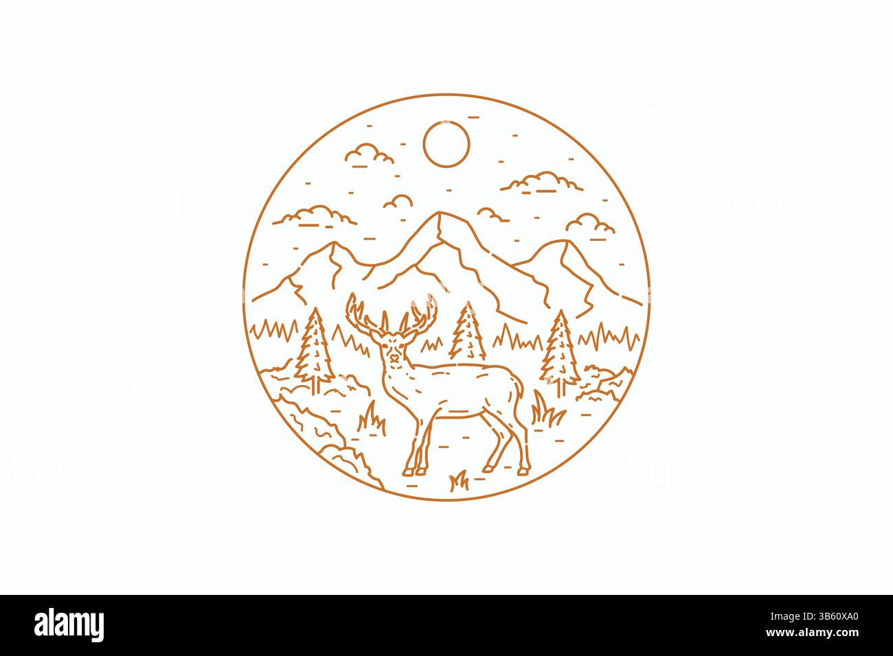 Deer Wildlife Mountain Forest Abstract Illustration Logo-Abzeichen Stock Vektor