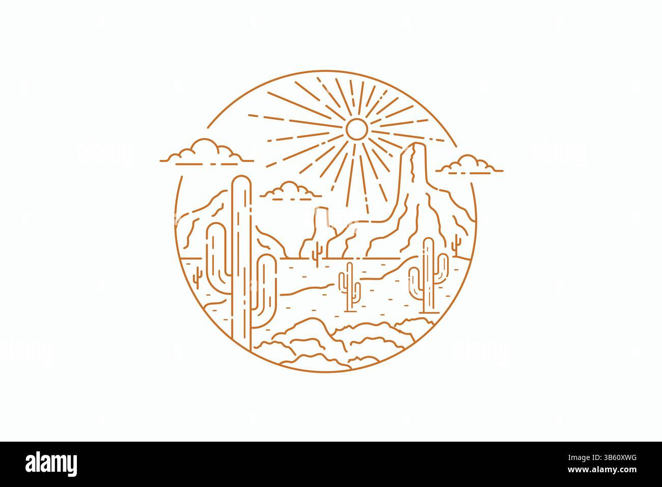 West America Desert Arizona Kalifornien mit abstraktem Logo von Sonne und Kakteen Stock Vektor