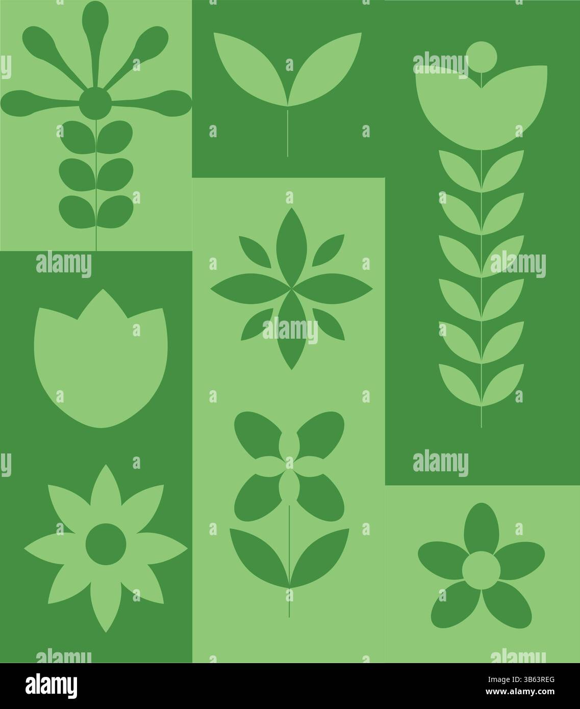 Stilvolle Blumen- und Blattmuster in Grün Stock Vektor