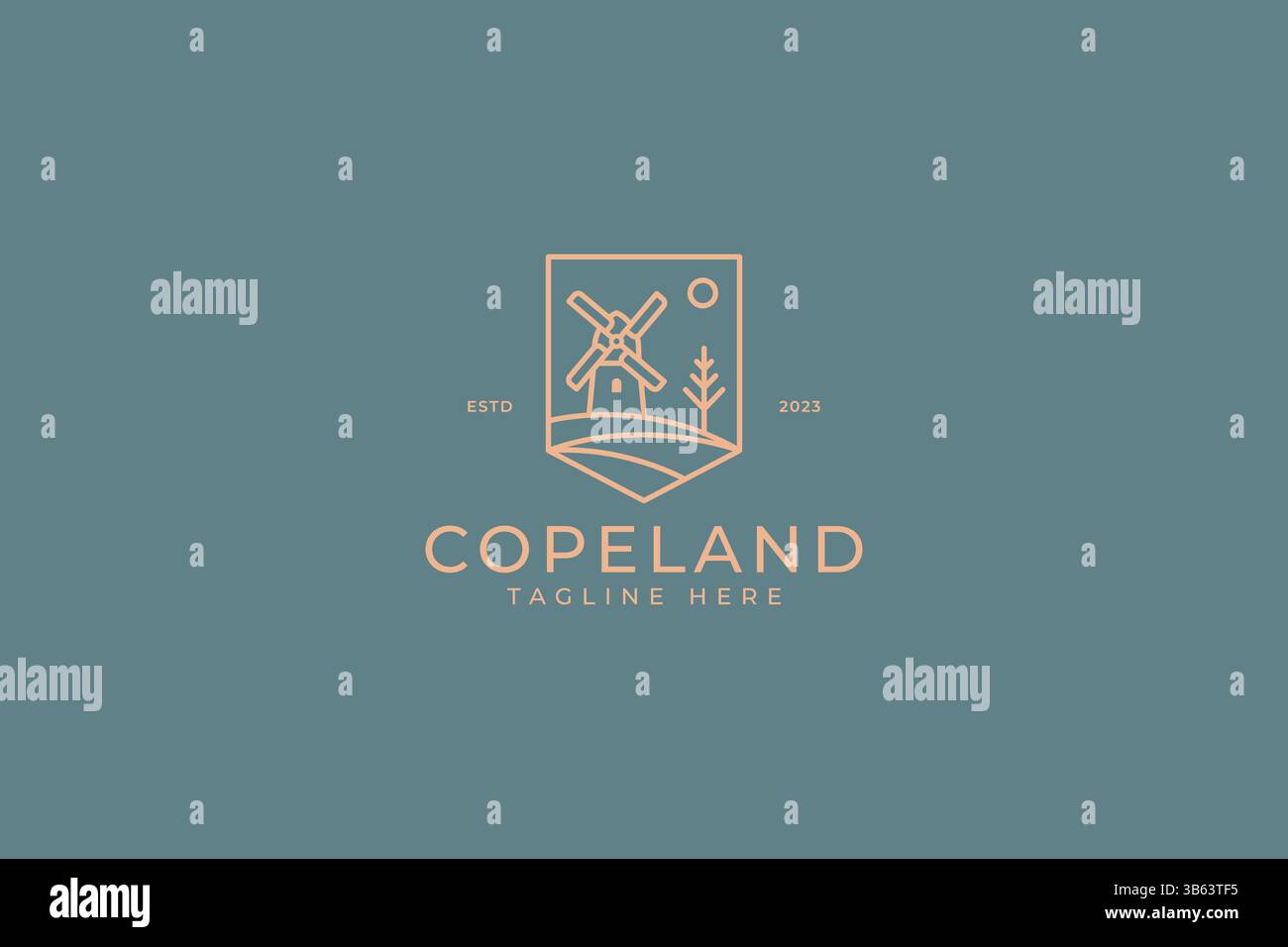 Windmühle Abstrakte Illustration Landschaft Dorf Ansicht Logo Stock Vektor