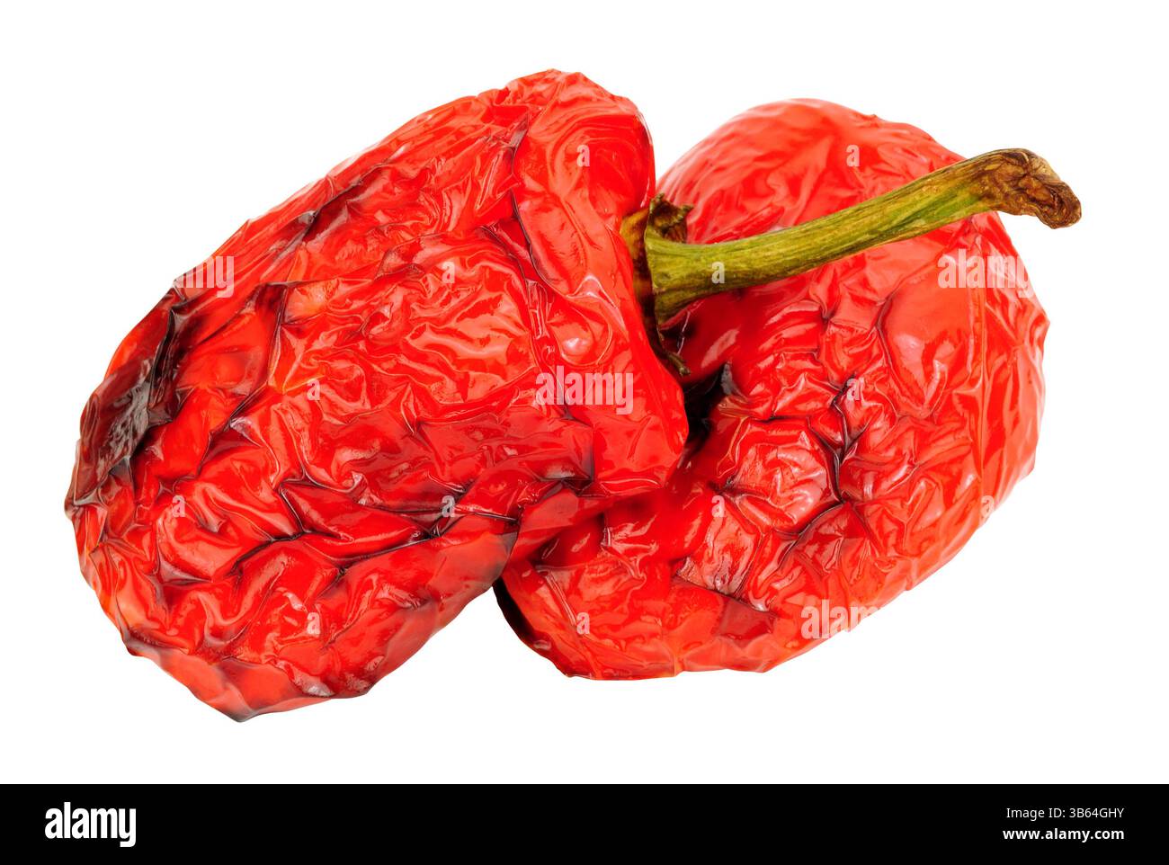Saibling gegrillte rote Paprika Hälften isoliert auf weißem Hintergrund Stockfoto