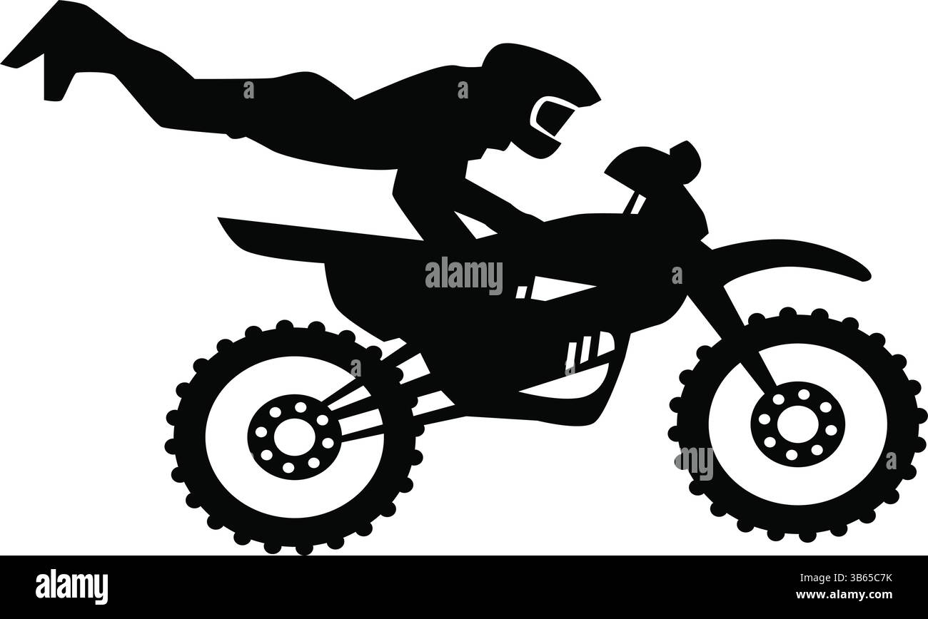 Silhouetten von Motocross-Fahrern, die Stunts auf Dirt-Bikes ausführen Stock Vektor