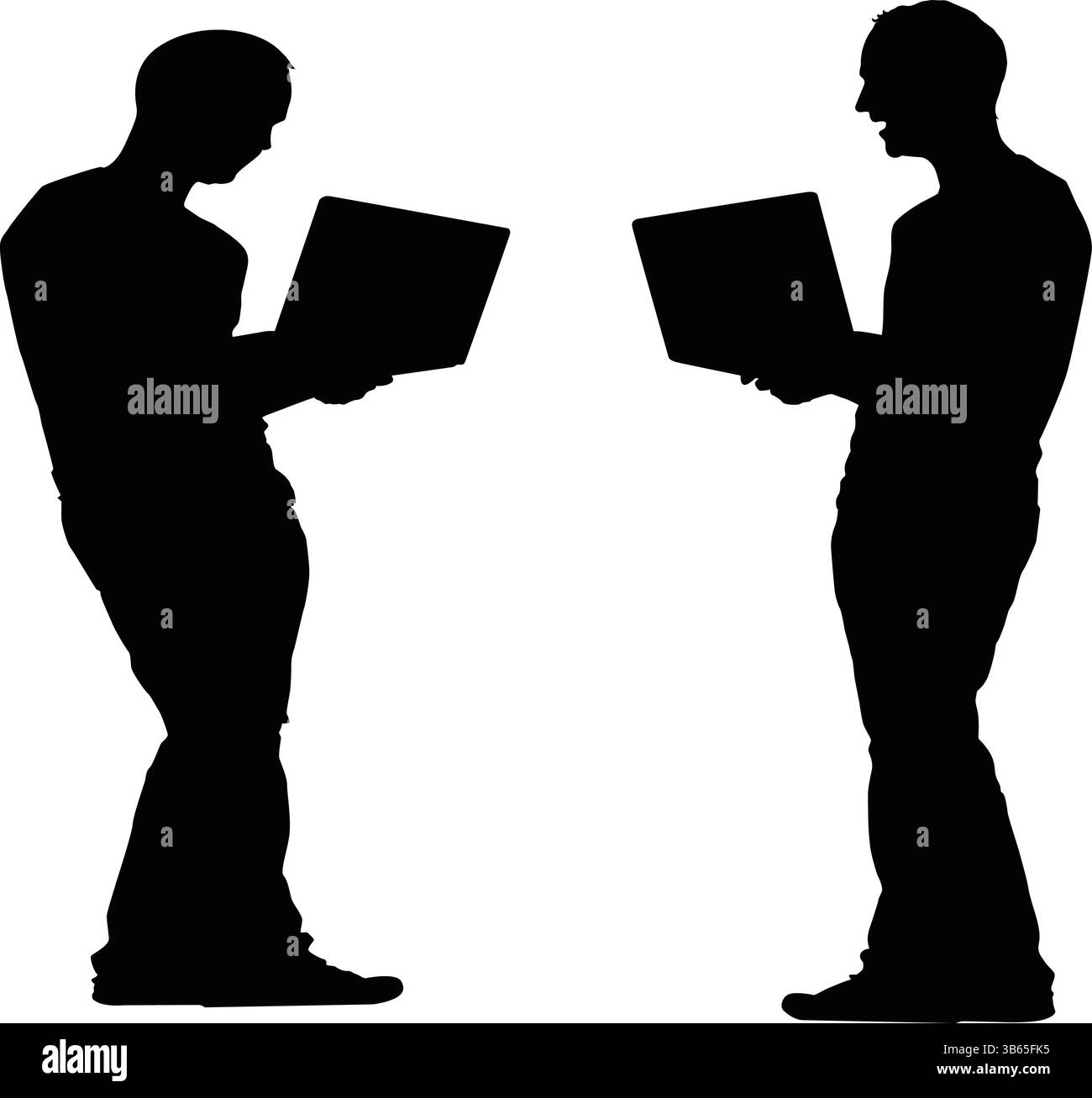 Silhouette einer Geschäftsfrau und Geschäftsmänner mit Aktenkoffer und Dokument, Laptop Stock Vektor