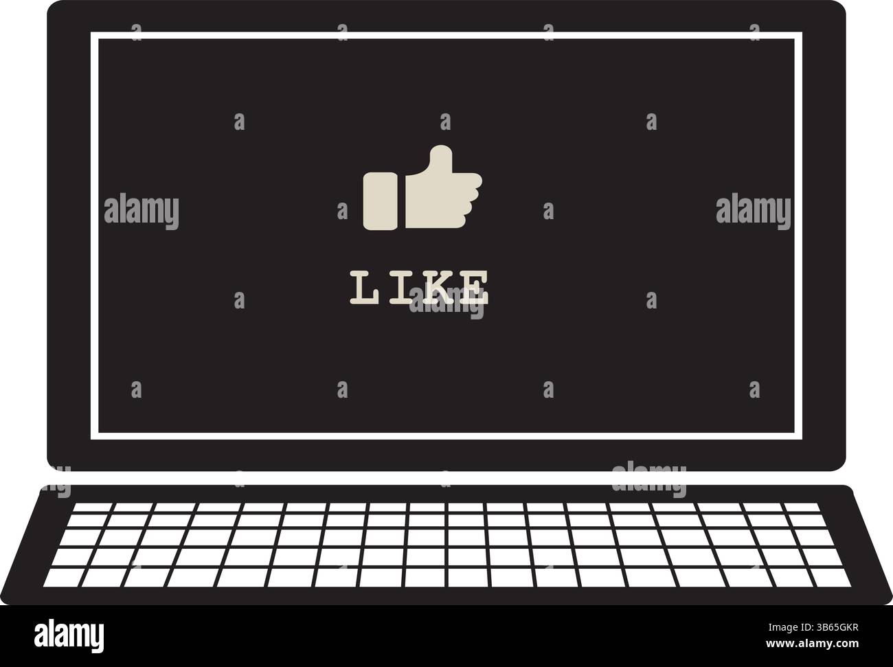 Laptop-Bildschirm mit Like-Symbol-Vektor – Social Media und Tech-Konzept Stock Vektor