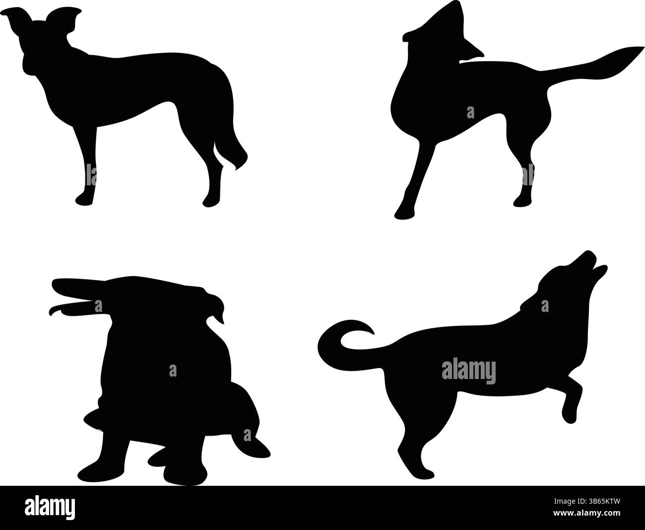 Silhouettensymbole von Hunden in verschiedenen Posen Stock Vektor