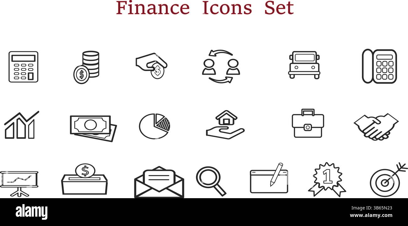 Finanzsymbole – Geschäfts- und Geldsymbole für Grafikdesign Stock Vektor