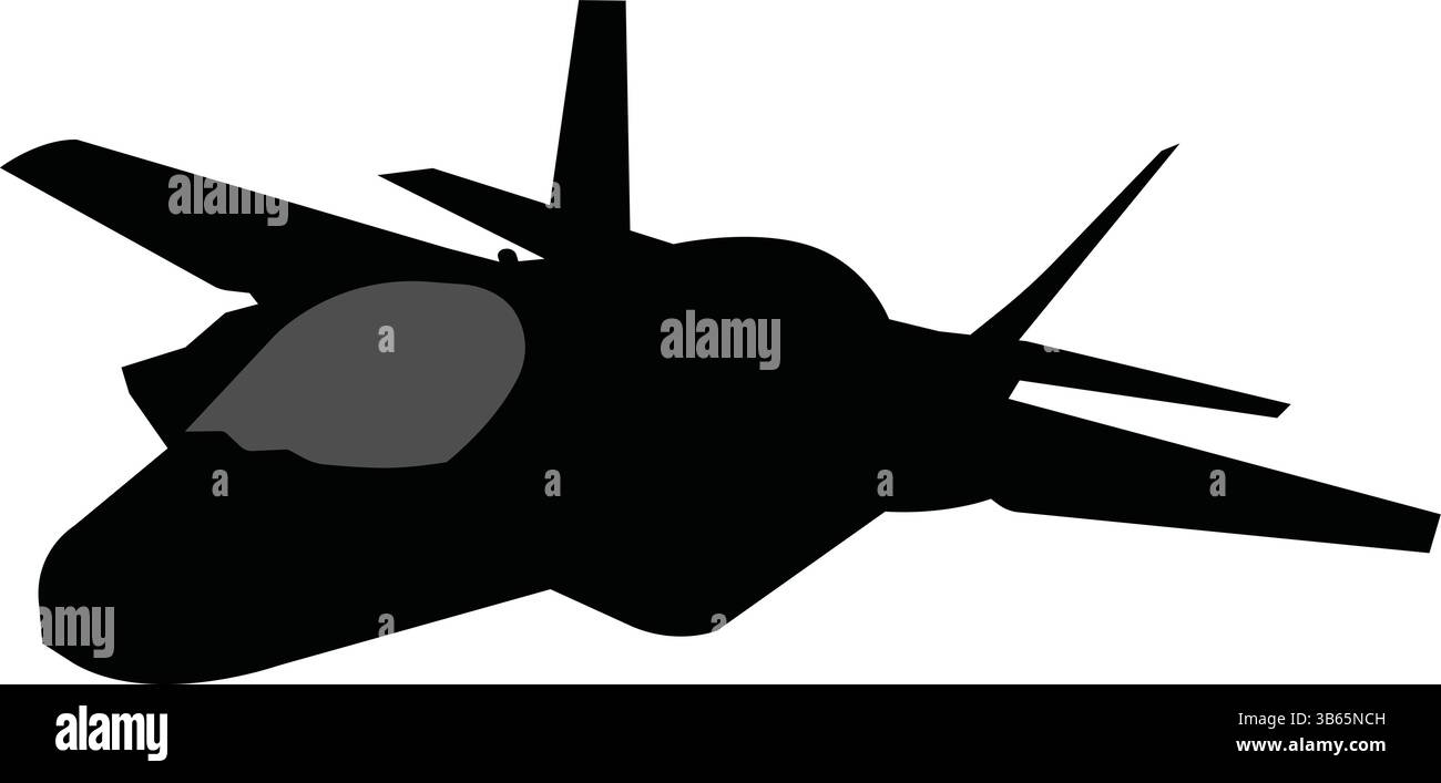 Schwarze Silhouette des Militärjets für Luftwaffe, Verteidigung, Luftfahrt und Flugzeuge Stock Vektor