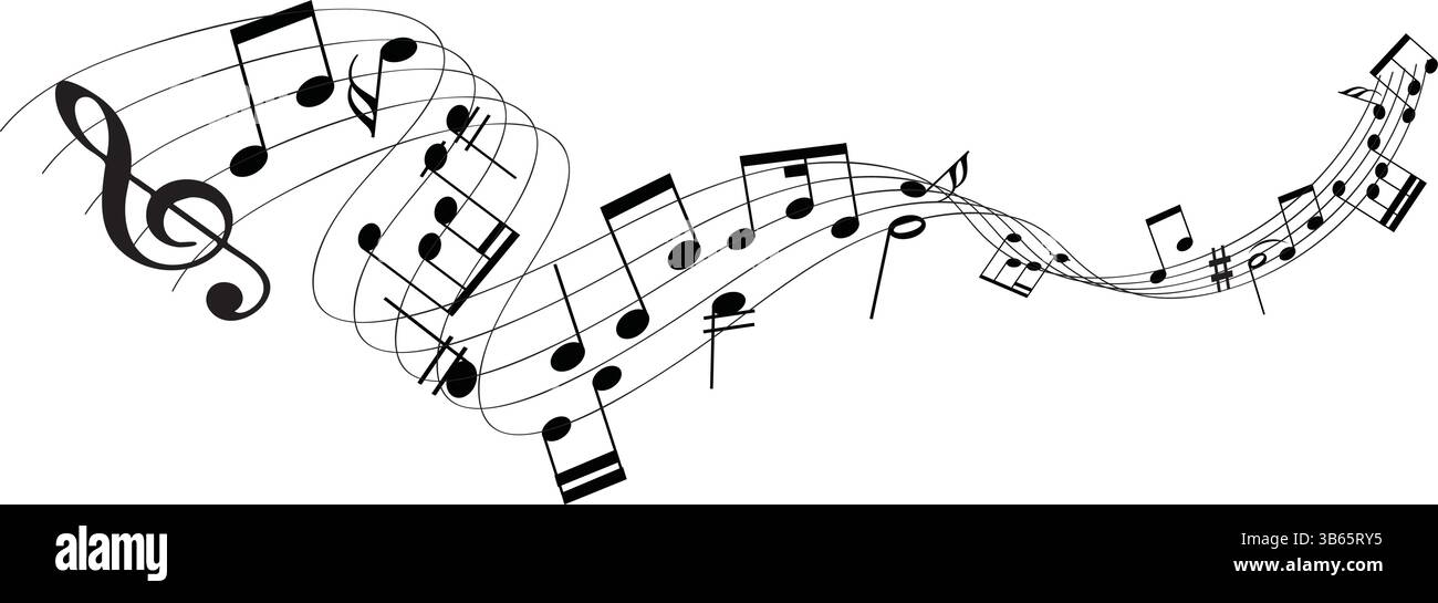 Musical Notes on Curved Staff Line icon – Music Symbol Design isoliert auf weiß Stock Vektor