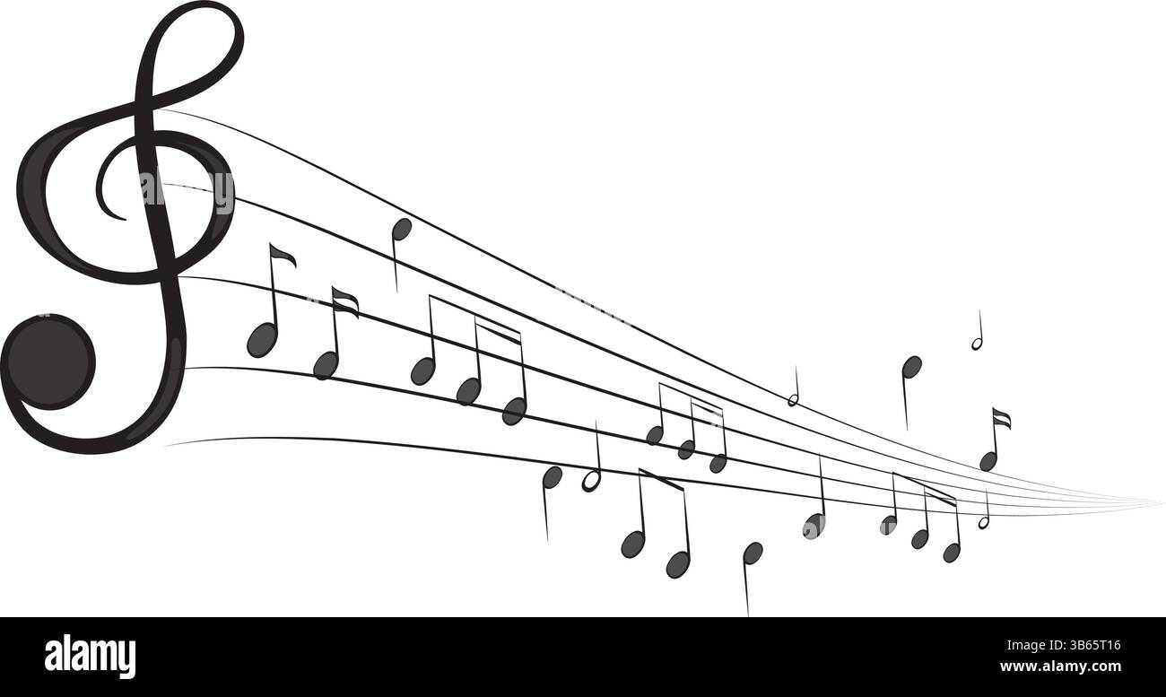 Musical Notes on Curved Staff Line icon – Music Symbol Design isoliert auf weiß Stock Vektor