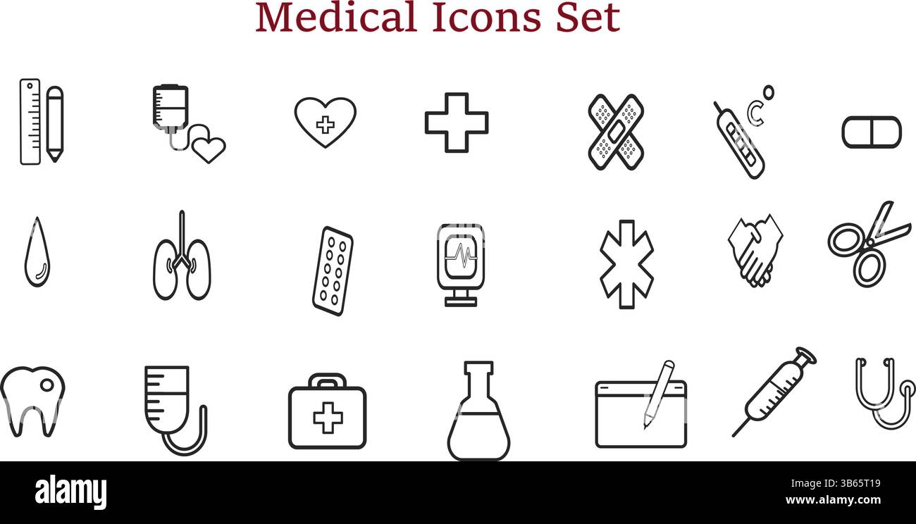 Medizinische Symbole Set - Linie Kunst Vektor Illustrationen für Gesundheitswesen und medizinische Verwendung Stock Vektor