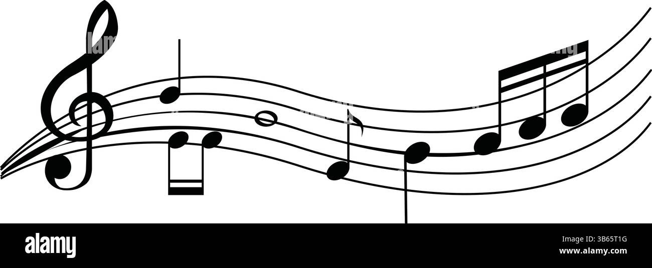 Musical Notes on Curved Staff Line icon – Music Symbol Design isoliert auf weiß Stock Vektor