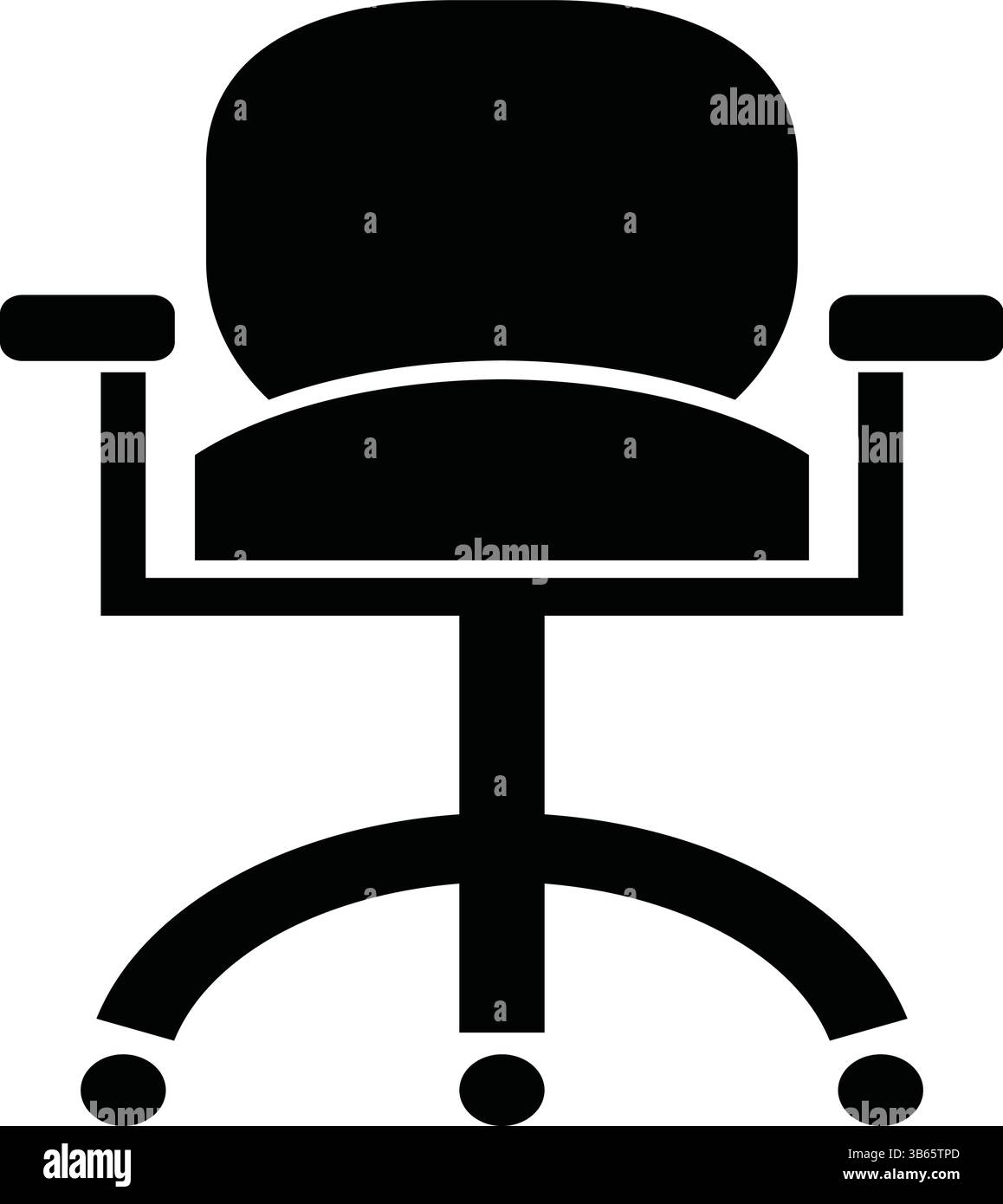 Vektorsymbol des Bürostuhls mit Armlehnen und Rädern für Arbeitsplatz, Möbel und ergonomisches Design Stock Vektor