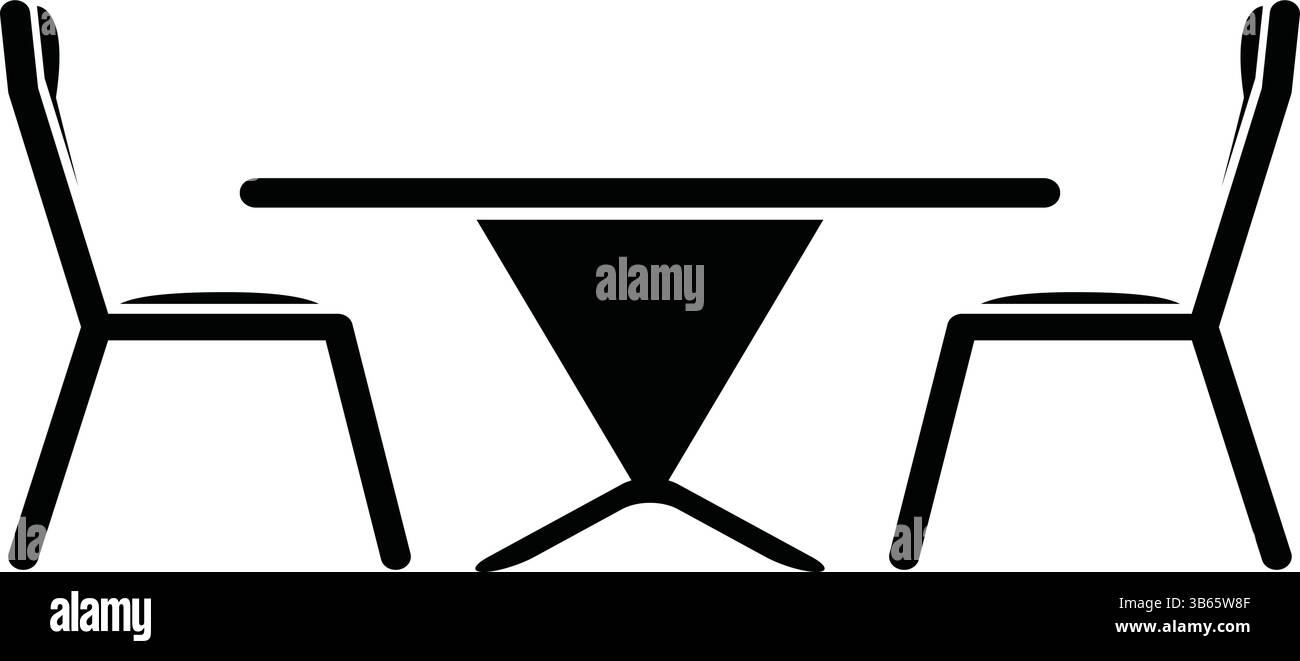 Moderner Tisch und Stuhl Icon Silhouette Vektor Illustration, Tisch und Stühle, Essmöbel, Möbel Icon, moderner Tisch, minimalistische Stühle Stock Vektor