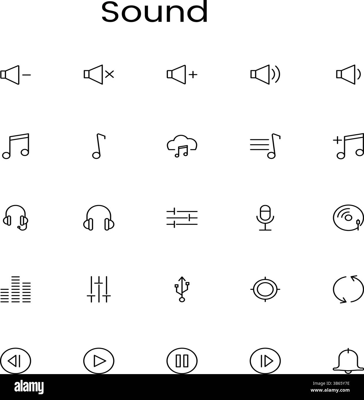 Soundsymbole eingestellt – Sammlung von Symbolen für Audio- und Musiksteuerung Stock Vektor