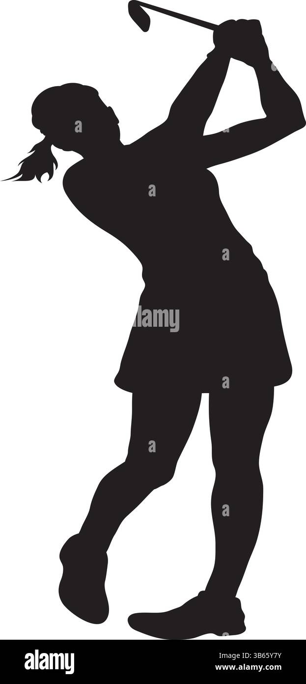 Weibliche Golfer Silhouette – Woman Swinging Golf Club Vektor Stock Vektor
