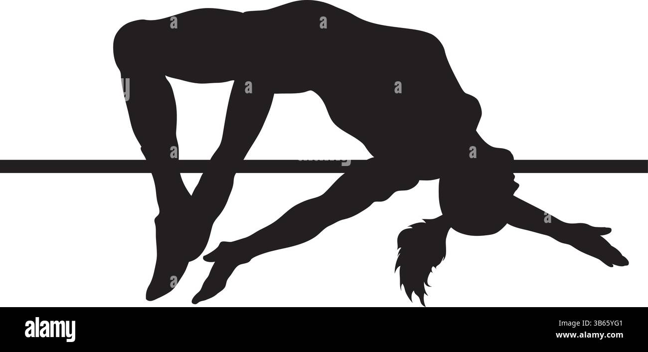 High-Jump-weibliche Athletin-Silhouette über dem Lenker Stock Vektor