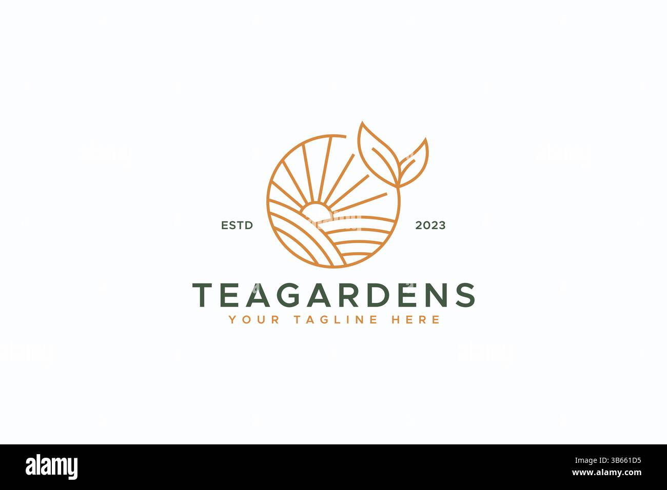 Tea Garden Fresh Field am Morgen mit Sunrise Logo Konzept Stock Vektor