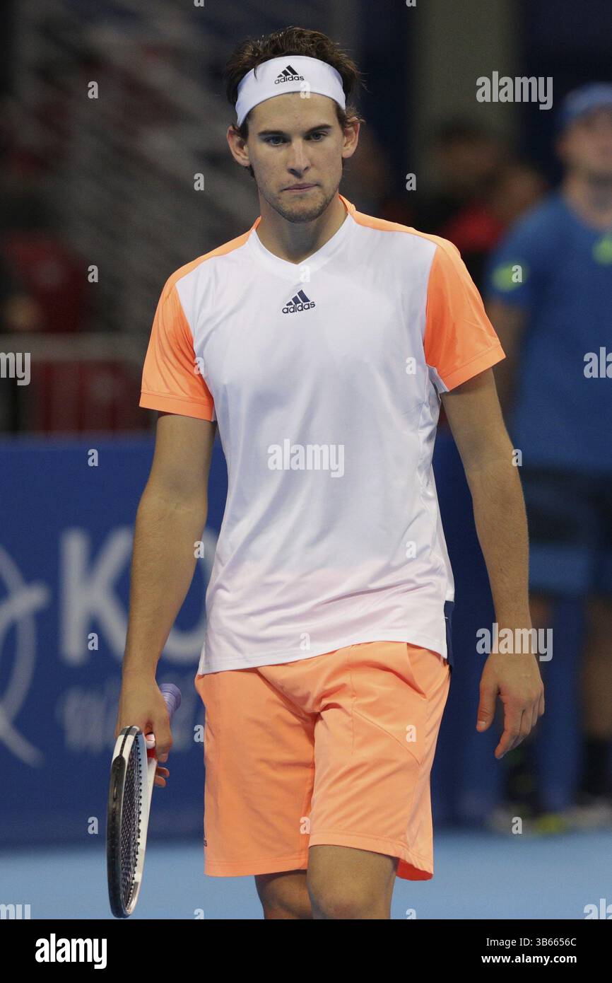 Sofia, Bulgarien - 9. Februar 2017: Dominic Thiem (Bild) aus Österreich spielt gegen Nikoloz Basilashvili aus Georgien während eines Spiels von Sofia Op Stockfoto