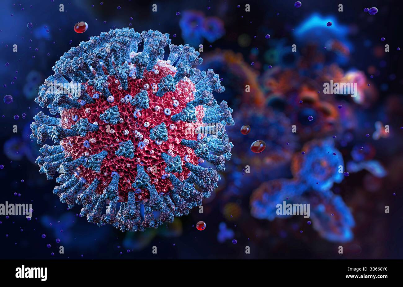 COVID (SARS-CoV-2) Virus Flirt-Variante, Illustration. Stockfoto