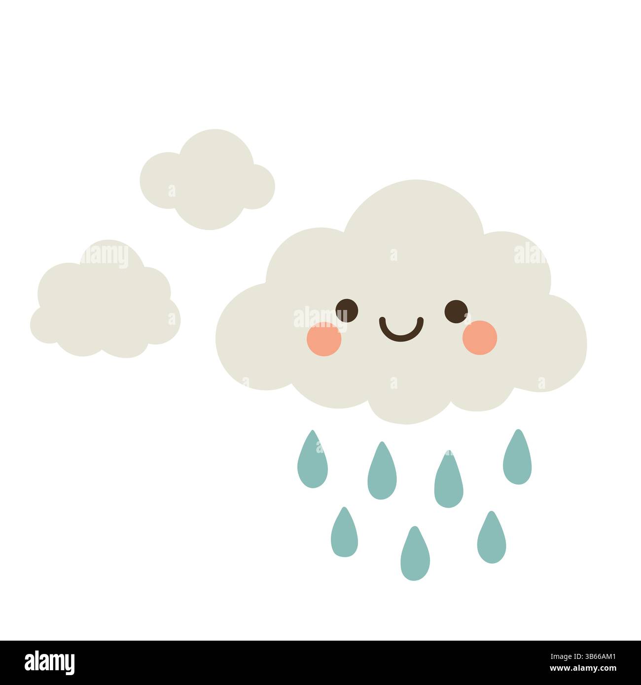 Flauschige Karikaturwolken mit fallendem Regen, perfekt für Illustrationen bei stürmischem Wetter, von der Natur inspirierte Einrichtung und friedliche, stimmungsvolle Kunst für Kinder. Stock Vektor