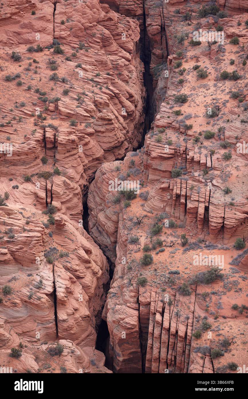 LUFTAUFNAHME. Buckskin Gulch, einer der längsten Slot Canyon der Welt. Gelegen an der Grenze von Arizona und Utah. USA. Stockfoto