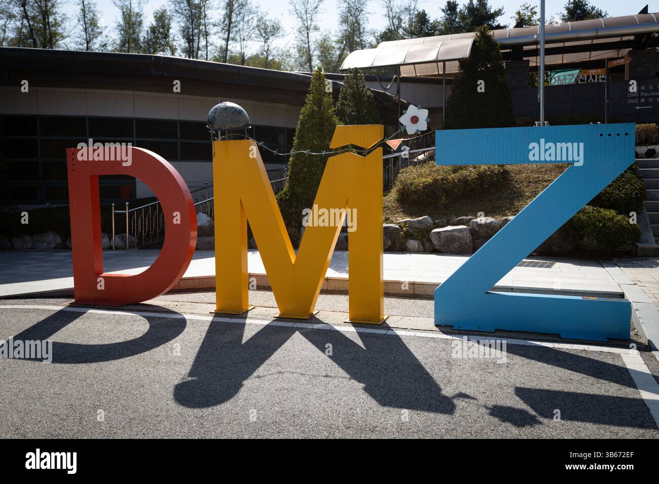 DMZ, Zeichen für demilitarisierte Zone an der Grenze zwischen Süd- und Nordkorea Stockfoto