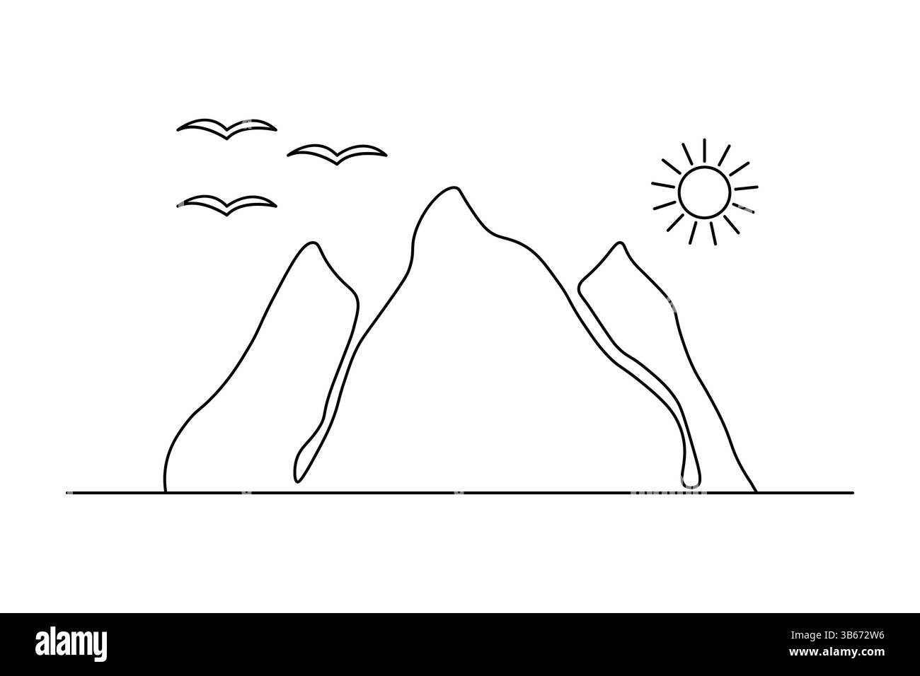 Einfache Illustration einer durchgehenden einzeiligen Zeichnung des Gebirgsvektors Stock Vektor