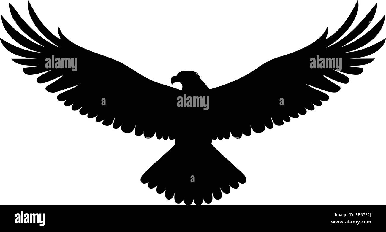 Weißkopfseeadler Silhouette Vektor: Schwarzer Vogel mit Flügeln gespreizt Stock Vektor