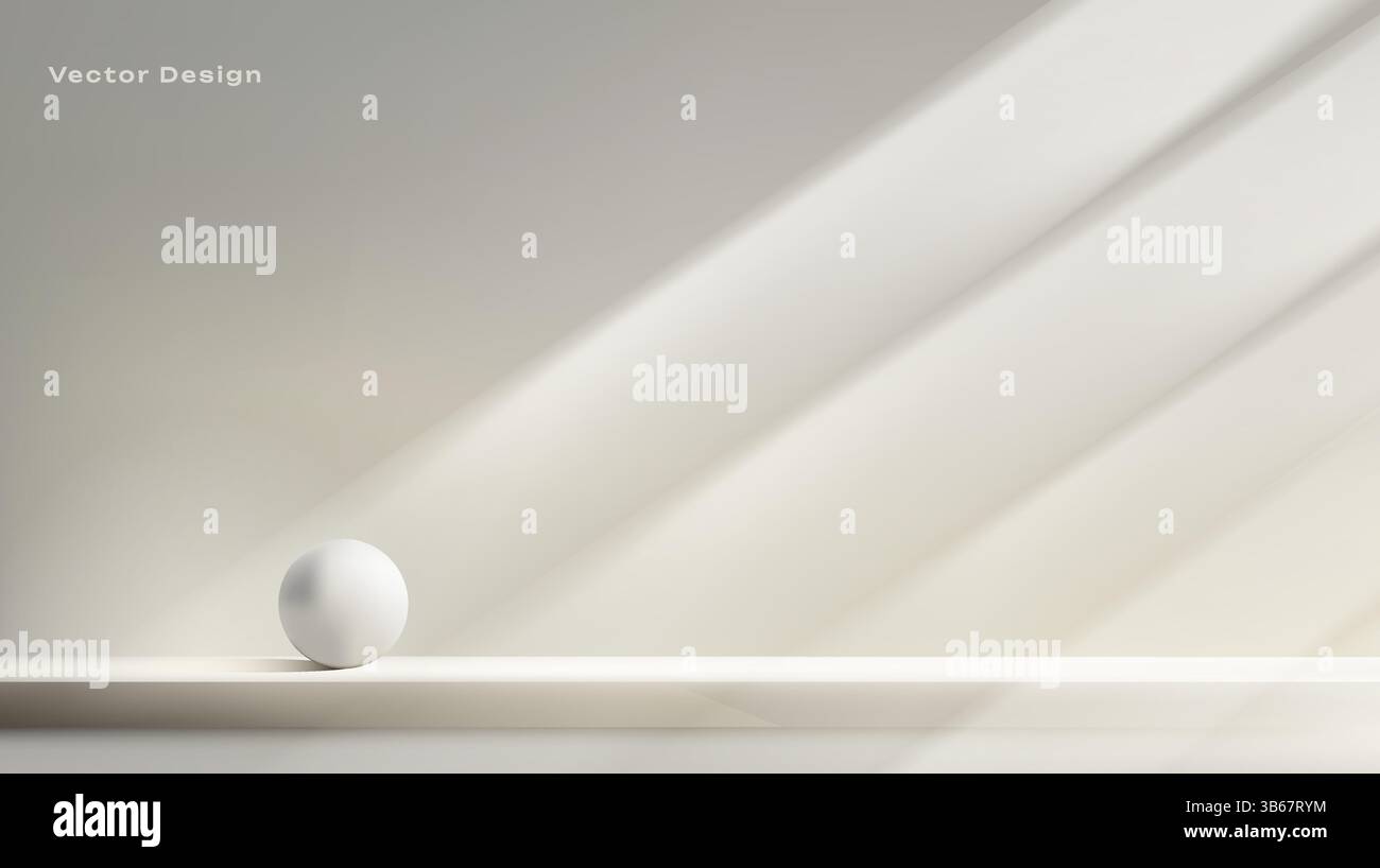 Eine minimalistische weiße Kugel, die von sanften Lichtstrahlen beleuchtet wird, die über ihre Oberfläche strömen Stock Vektor