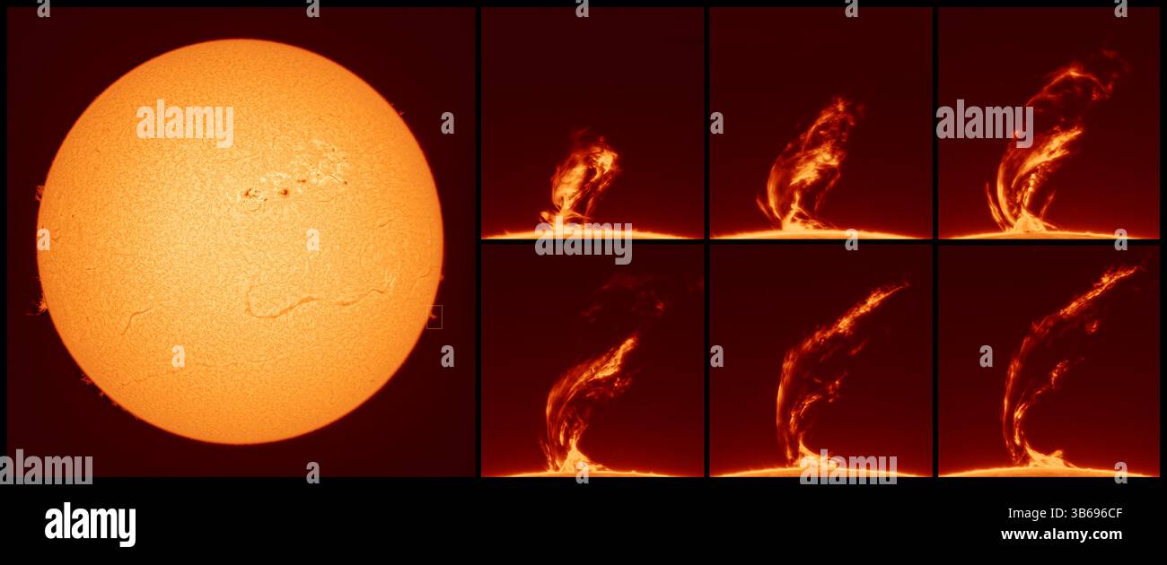 Das Leben einer solaren Prominenz in 30 Minuten. Stockfoto