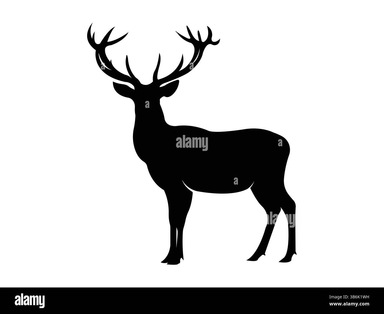 Silhouette eines majestätischen Hirsches mit Geweih auf weißem Hintergrund Stock Vektor