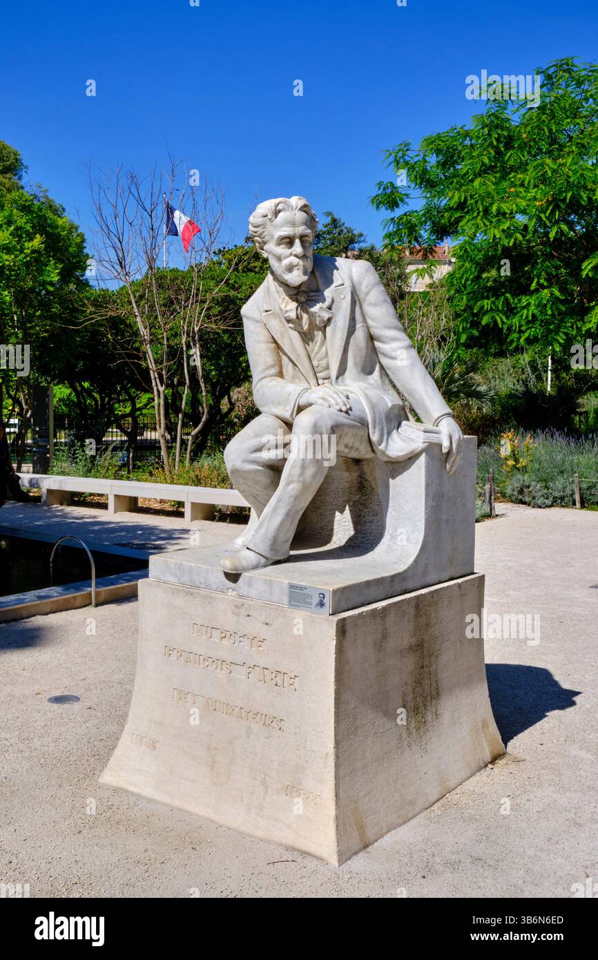 Frankreich, Var, Toulon, Bezirk Chalucet, Statue des Dichters Francois Fabié im Alexandre 1er Garten Stockfoto