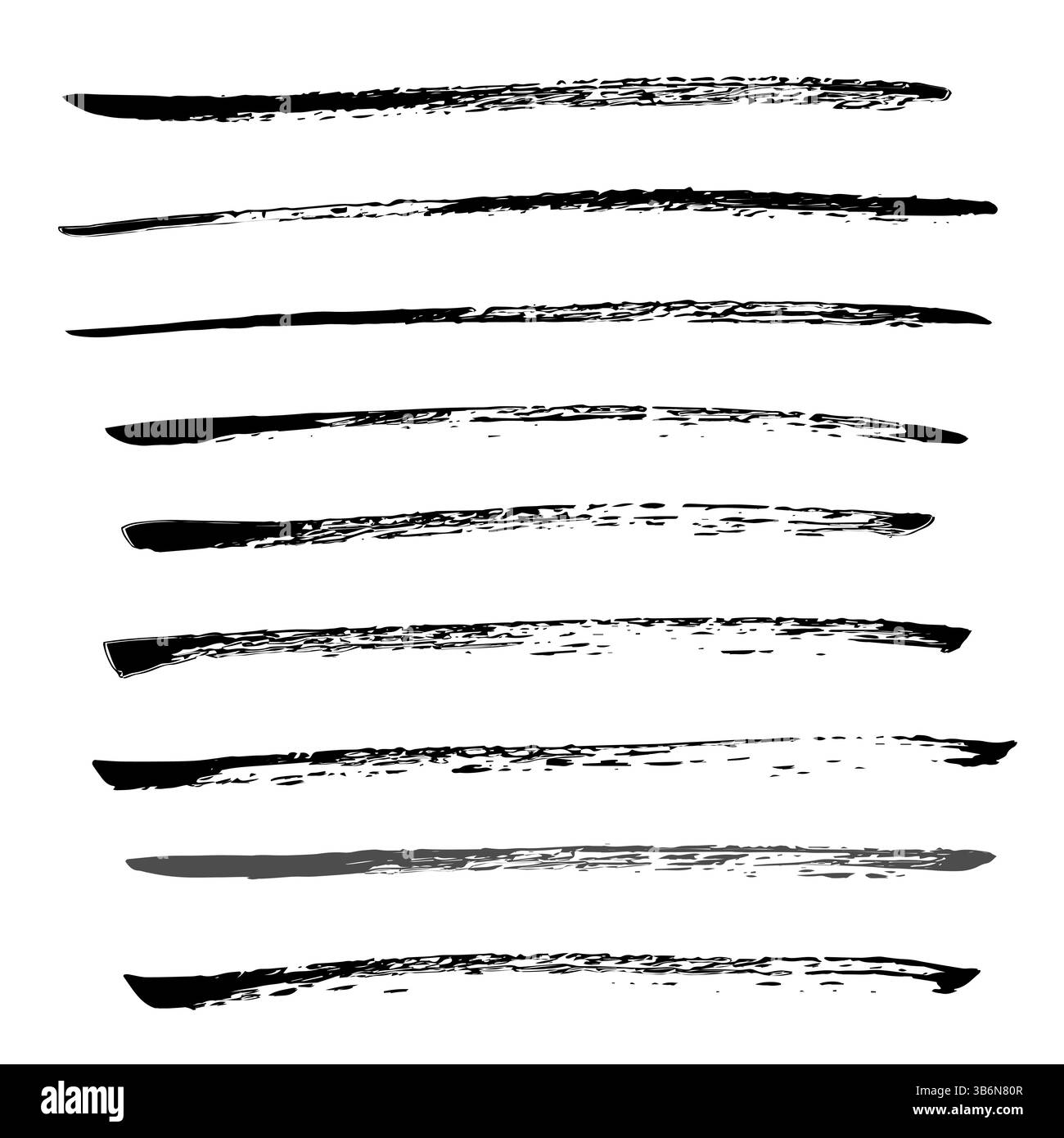 Handgezeichnete Tintenstriche und Schleiftexturen isoliert auf weißem Hintergrund, Satz handgezeichneter Tintenpinsel, Vektorillustration Stock Vektor