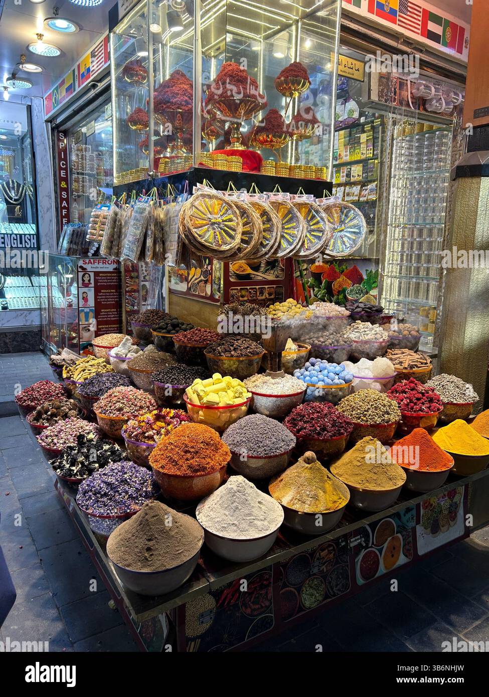Gewürzstand, Spice Souk Dubai, Vereinigte Arabische Emirate, VAE, Naher Osten Stockfoto