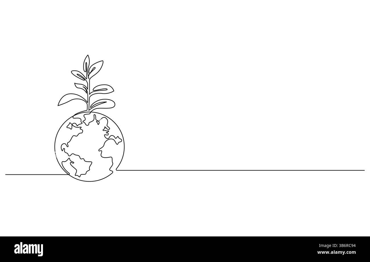 Durchgehende Linienzeichnung des Symbols Umweltschutz. Weltumwelttag Konzept Wachstum, global, Planet Erde, Umweltthemen, Stock Vektor