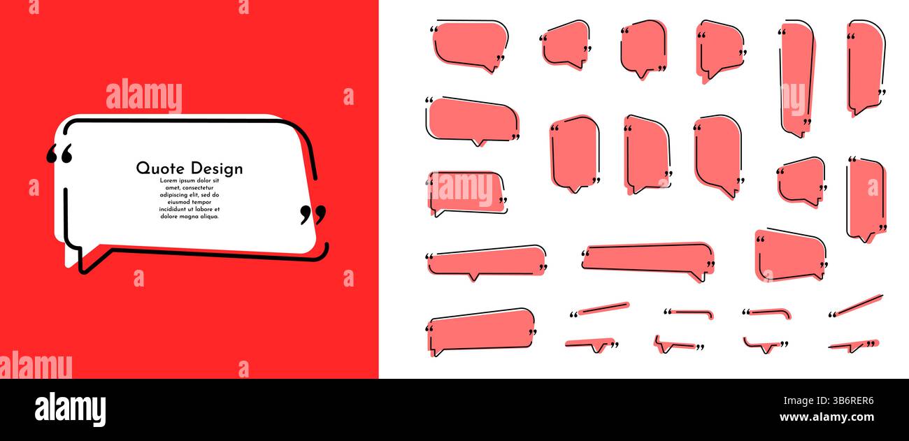 Vektorabbildung. Leere Vorlagengruppe für Anführungsrahmen. Isoliertes Textfeld in Klammern. Leere Sprechblasen. Geometrische dynamische lineare Begrenzungen Stock Vektor Vektorabbildung. Leere Vorlagengruppe für Anführungsrahmen. Isoliertes Textfeld in Klammern. Leere Sprechblasen. Geometrische dynamische lineare Begrenzungen Stock Vektor