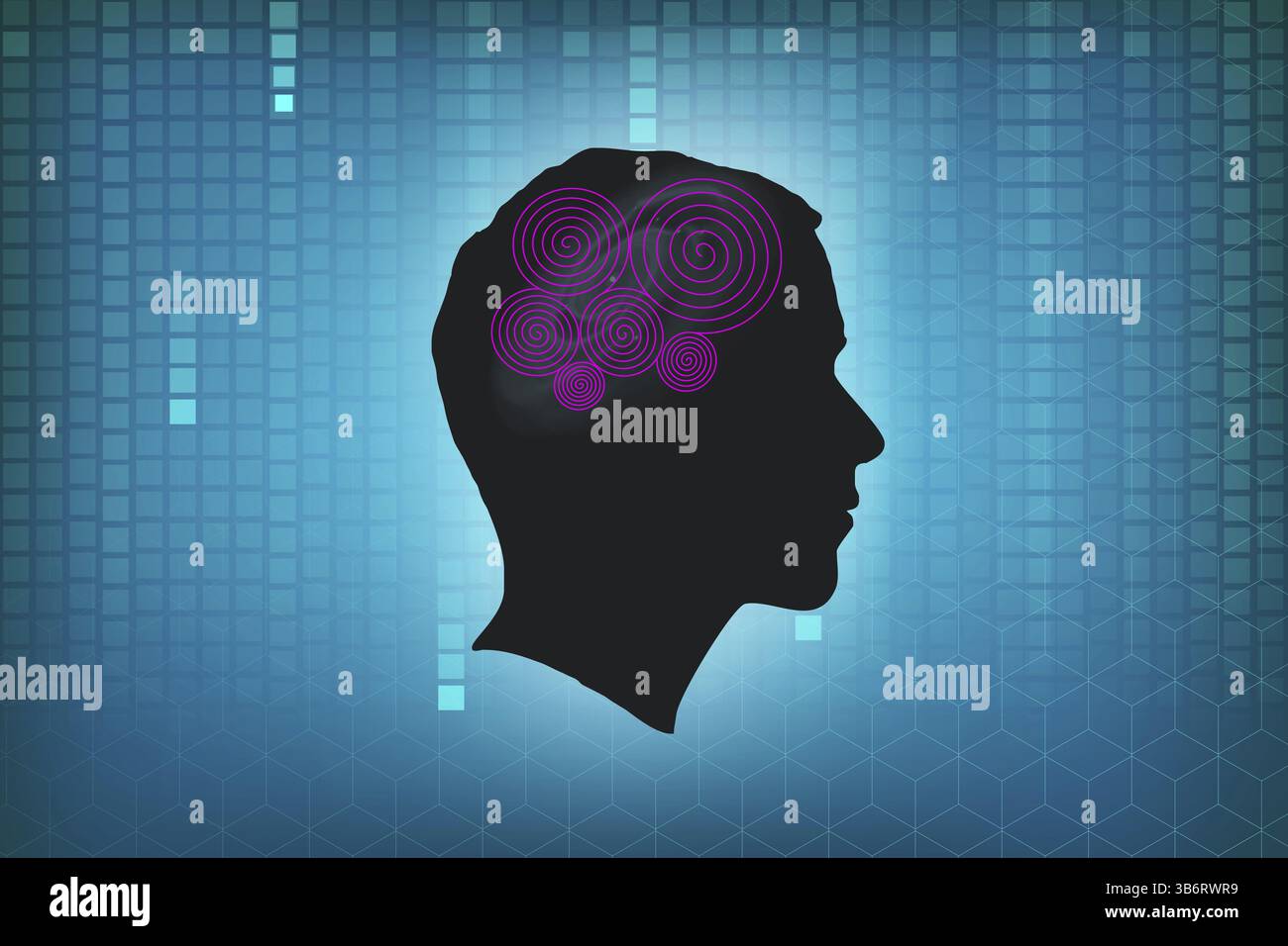 Kopf mit Spirale. Menschliches Kopfdenken Stockfoto