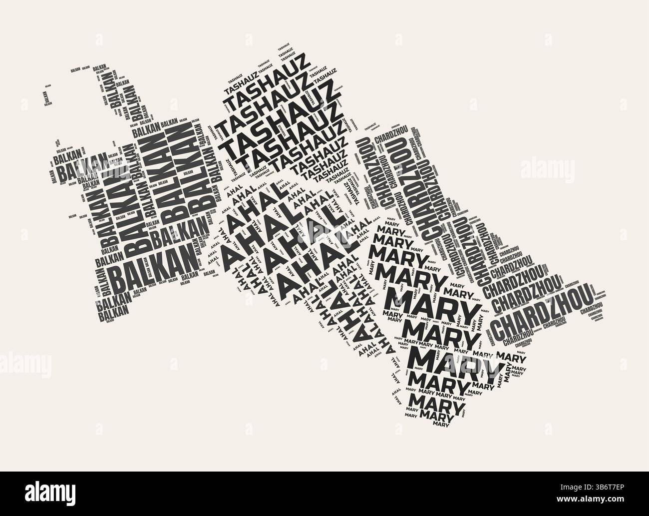 Turkmenistan Word Cloud. Land mit Geschäftsbereich Regionen. Turkmenistan typografischer Text Wolken Vektor-Bilddesign. Stock Vektor