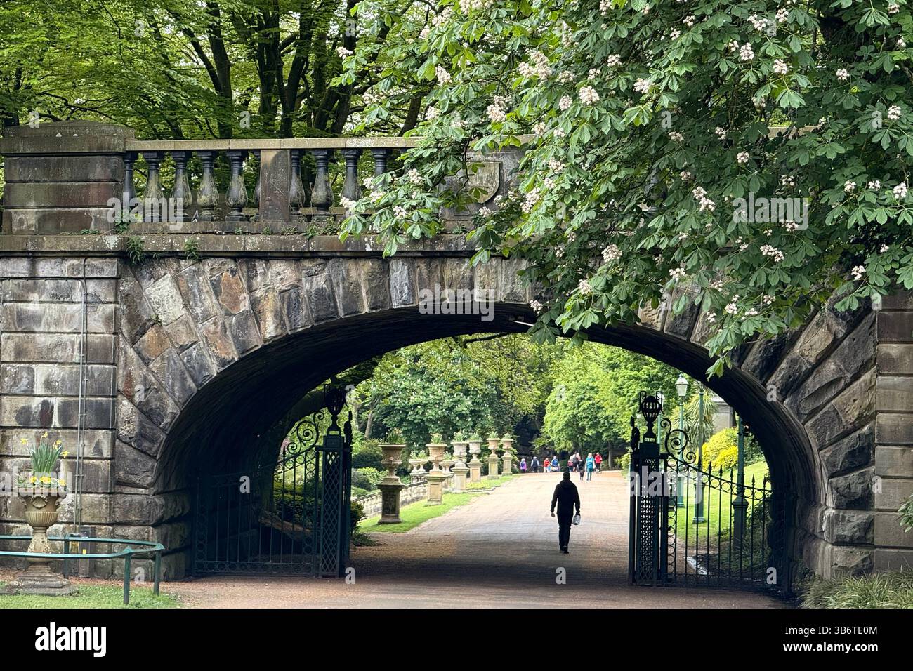 Avenham und Miller Park, Preston. Brücke am Eingang zum Miller Park. Stockfoto
