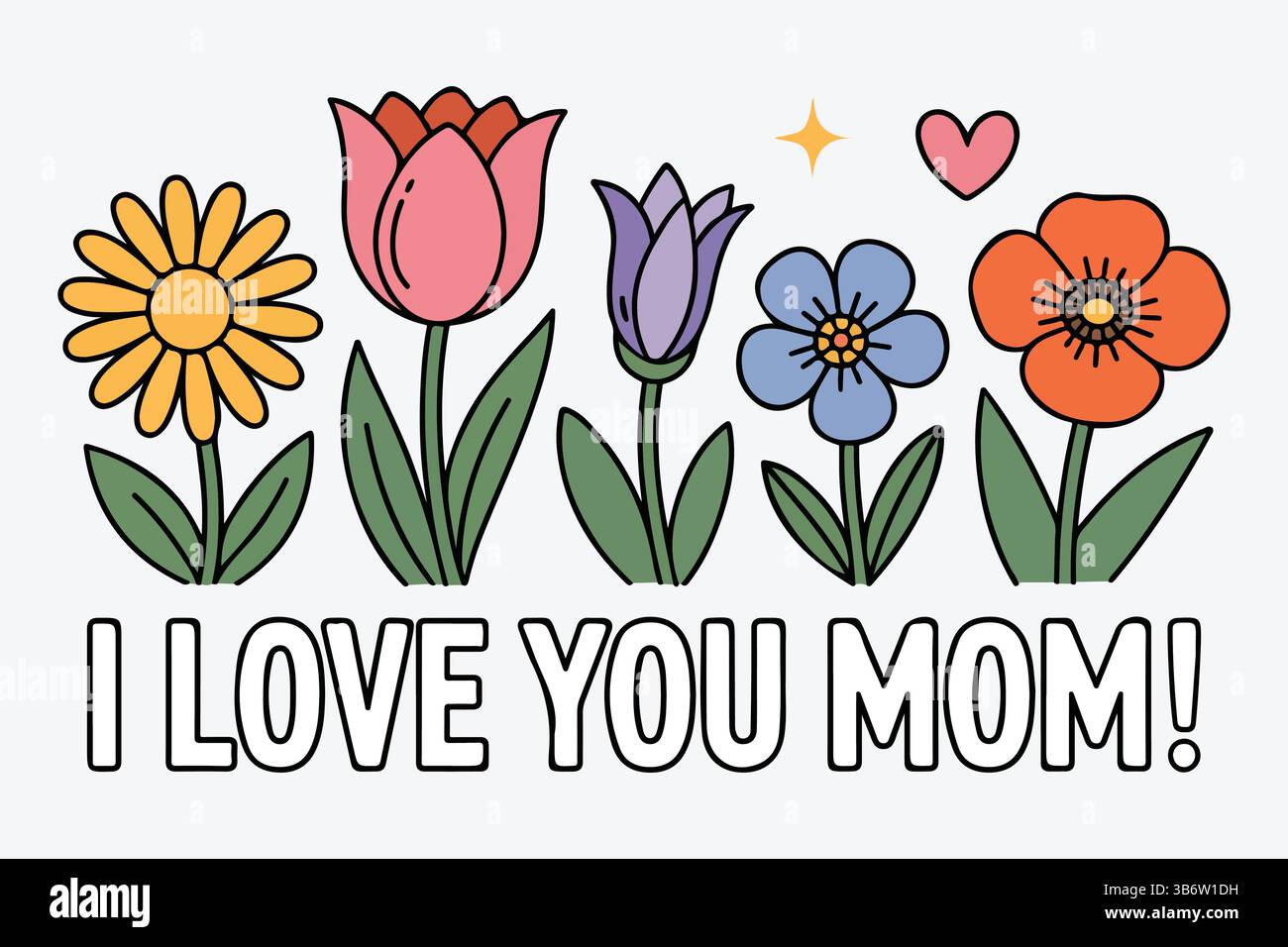 Ich liebe dich Mom bunte Blumenkunstillustration Stock Vektor