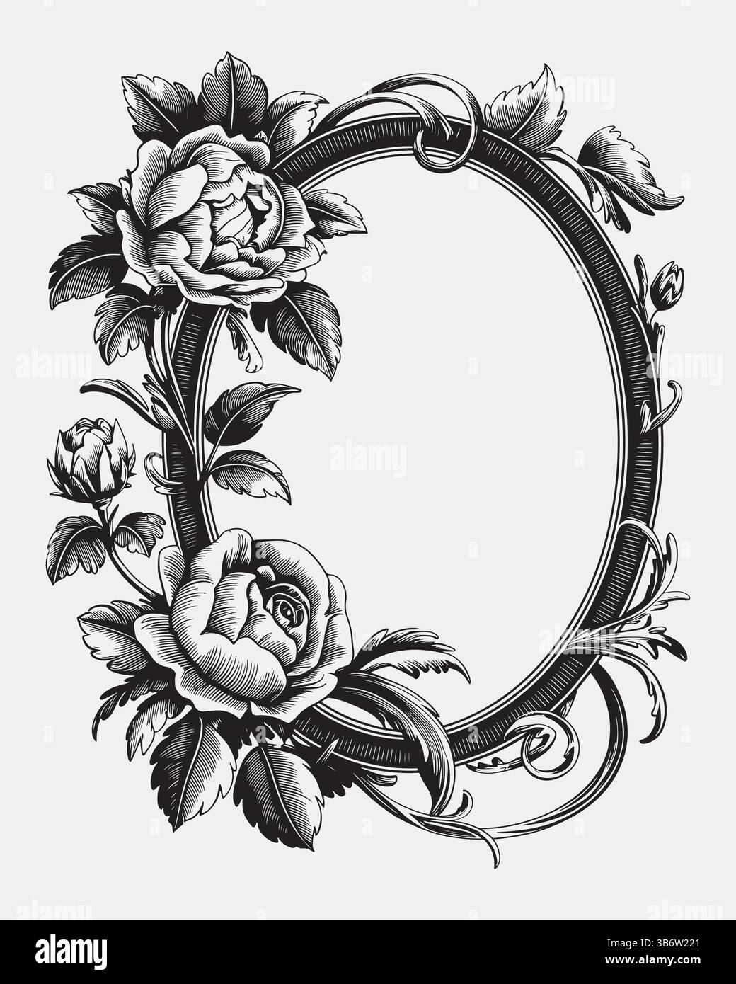 Vintage Rose Blume Rahmen Silhouette Vektor Kunst Stock Vektor