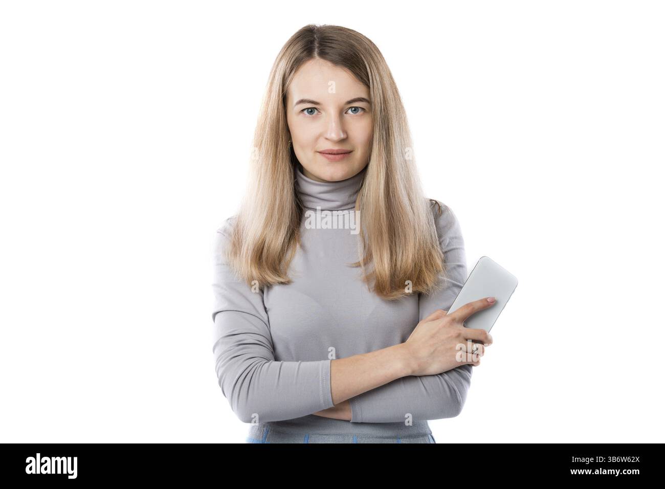 Das Thema einer Geschäftsfrau und Telefongespräche. Schönen jungen kaukasischen Frau verwendet ein Smartphone in formelle Kleidung auf einem Wh. Anruf Stockfoto