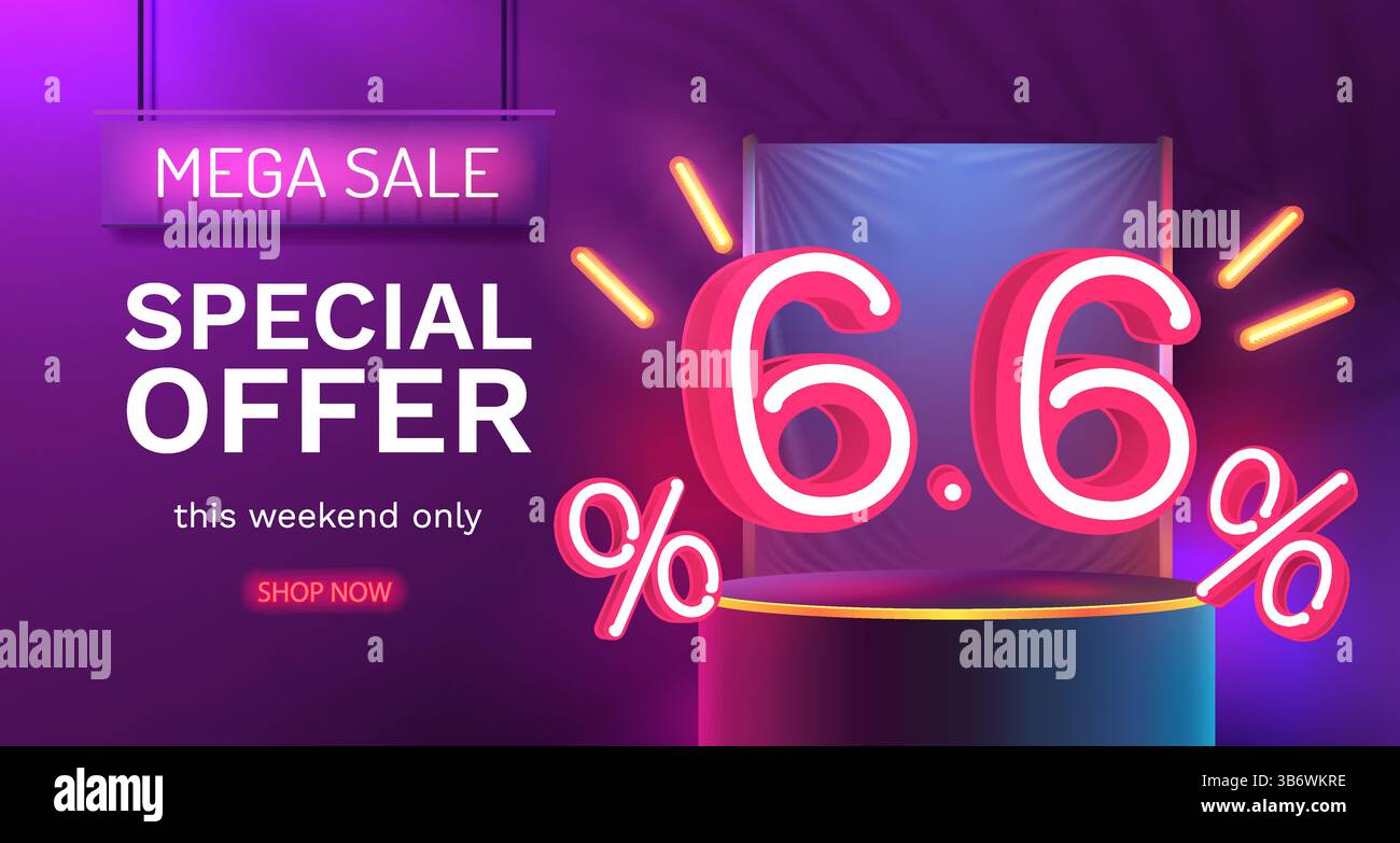 6,6 Verkaufsbanner, Sonderaktion für Veranstaltungen, Marktwerbung. Vektor Stock Vektor