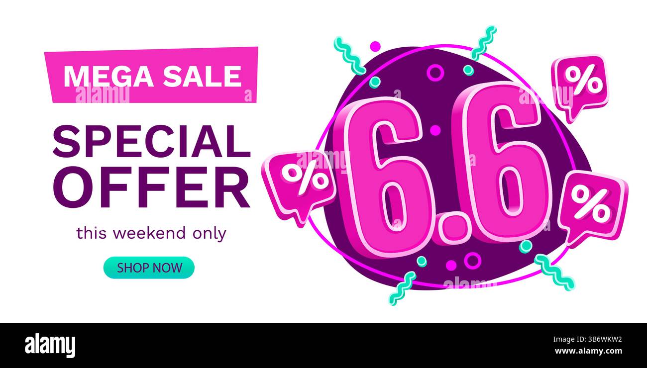 6,6 Verkaufsbanner, Sonderaktion für Veranstaltungen, Marktwerbung. Vektor Stock Vektor