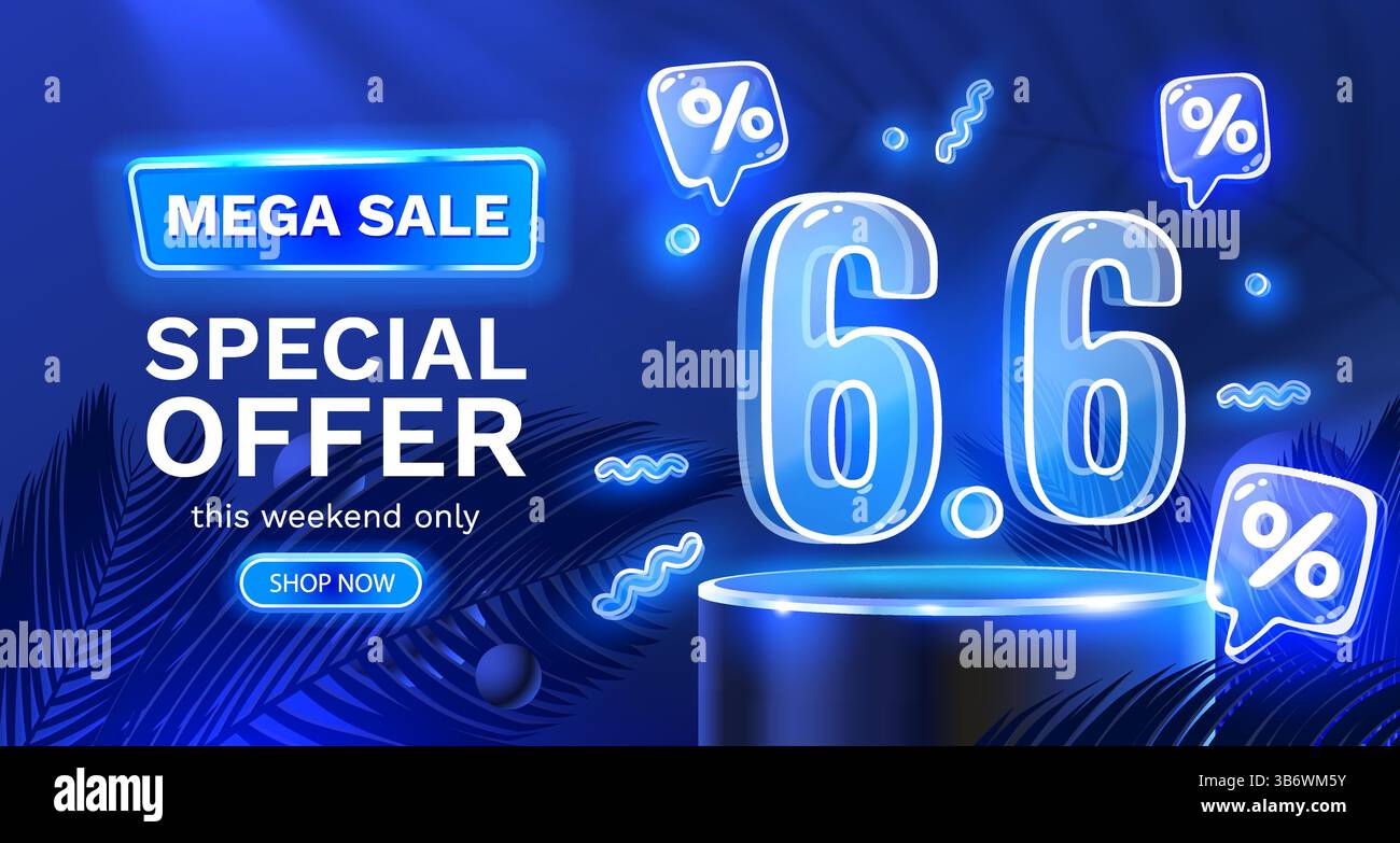 6,6 Verkaufsbanner, Sonderaktion für Veranstaltungen, Marktwerbung. Vektor Stock Vektor