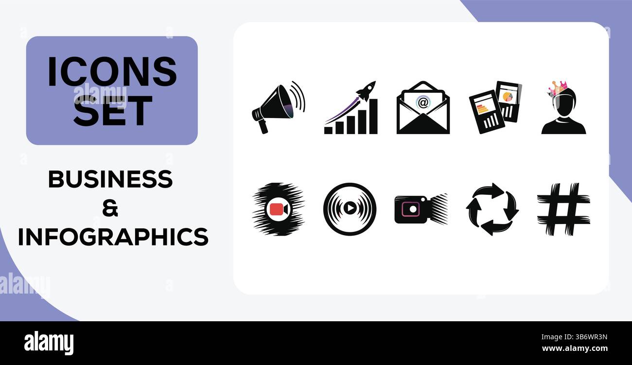 Social Media Marketing Symbolsatz – Influencer, Content Creation und Digital Strategy Vector Graphics Stock Vektor