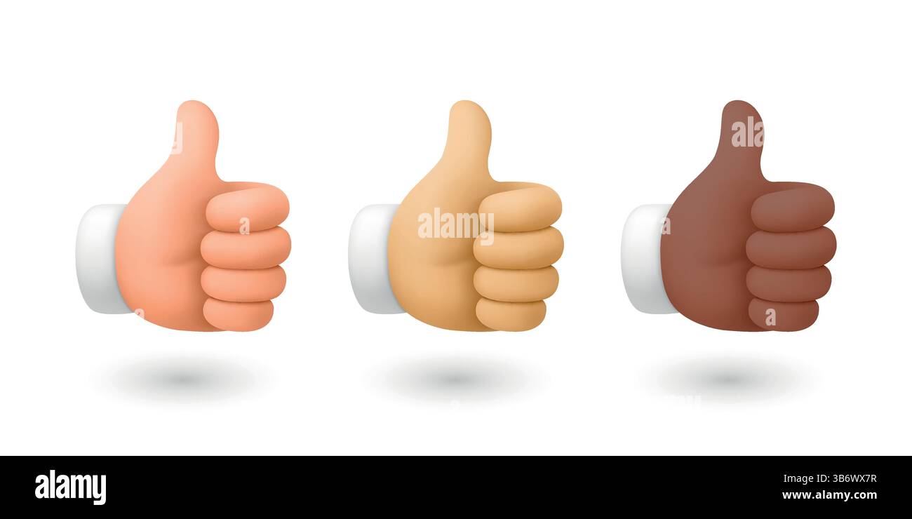 Vektor 3D Daumen hoch Symbolsatz, isoliert. Handgesten, Realistische ...